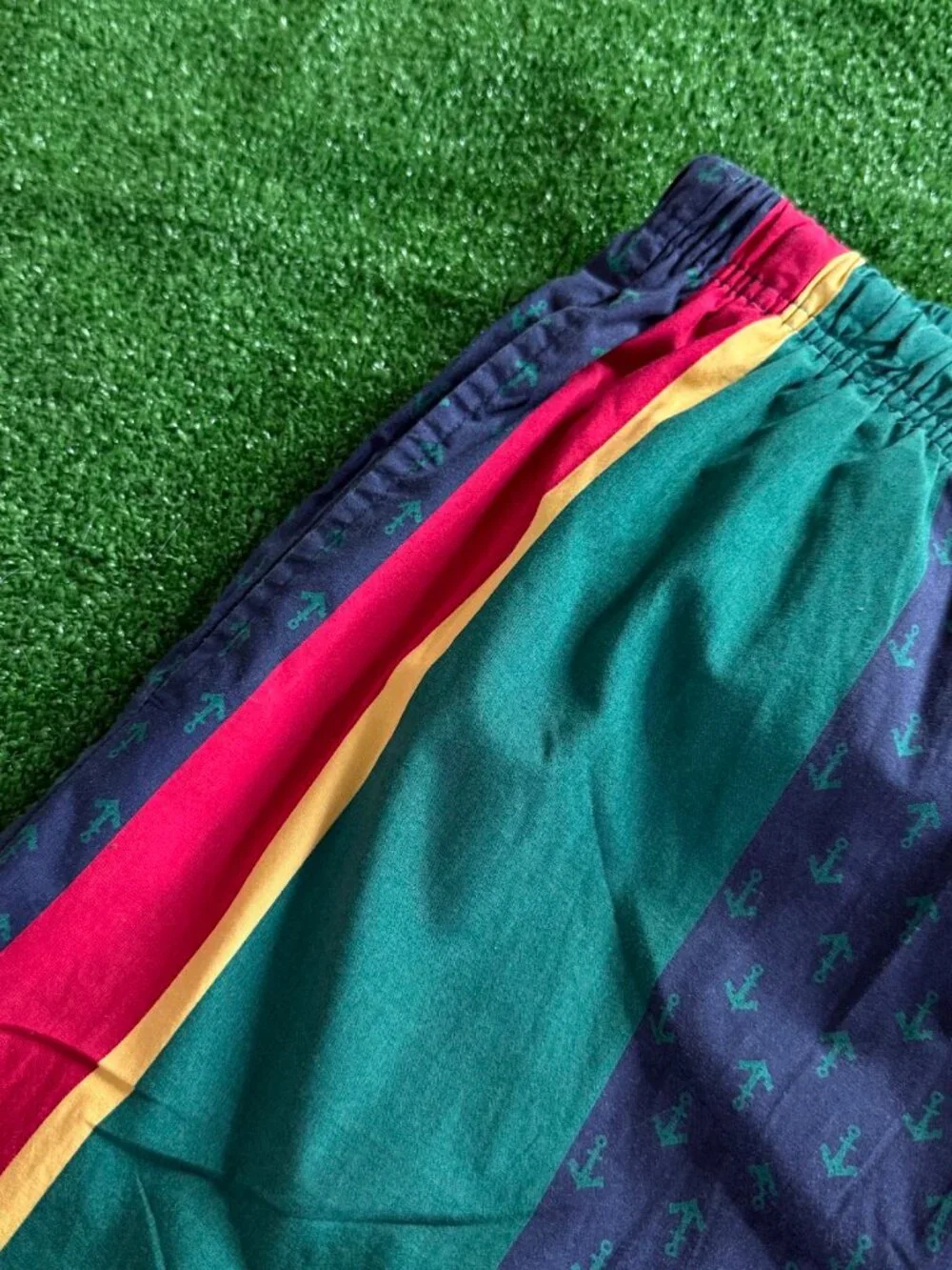 Vintage 90s Nautica Swim Trunks XL Cotton Nautical Anchor Stripe Made in Taiwan